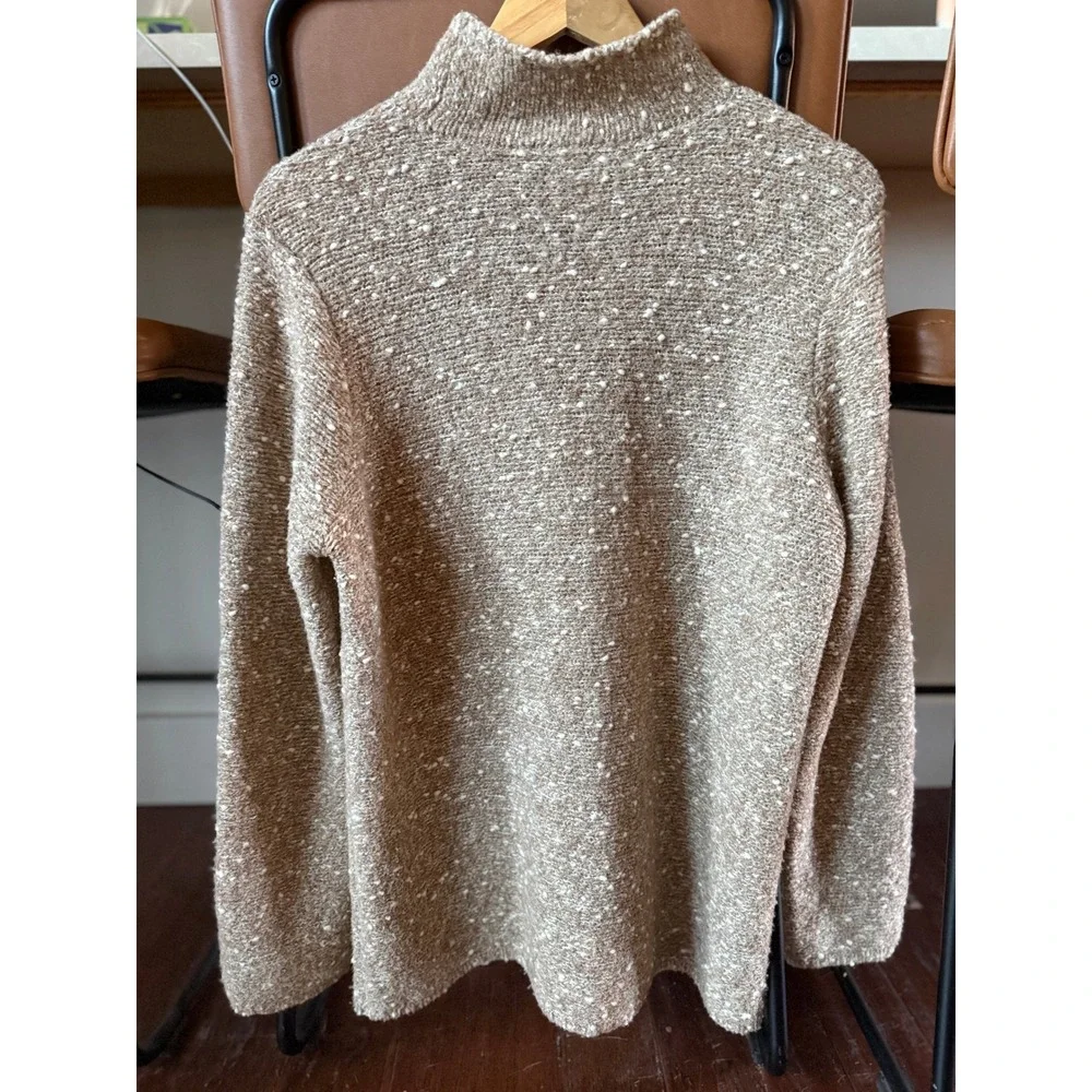 REAL CLOTHES Womens Large Sweater Beige Taupe Textured Knit Mock Neck Cozy Chic